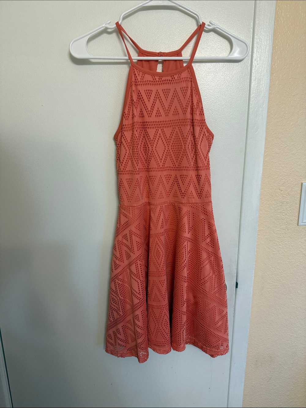 Derek Heart Coral Eyelet Halter Mini Dress